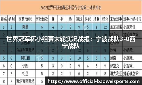 世界冠军杯小组赛末轮实况战报：宁波战队3-0西宁战队